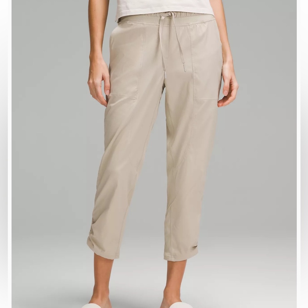 Lululemon, studio mid rise cropped pant, tan athletic pants, size 8, gently worn